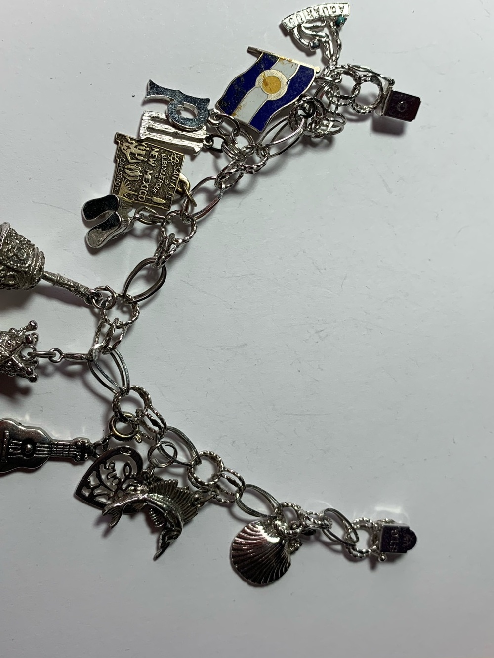 Vintage Sterling Silver Charm Bracelet, 12 Charms 925